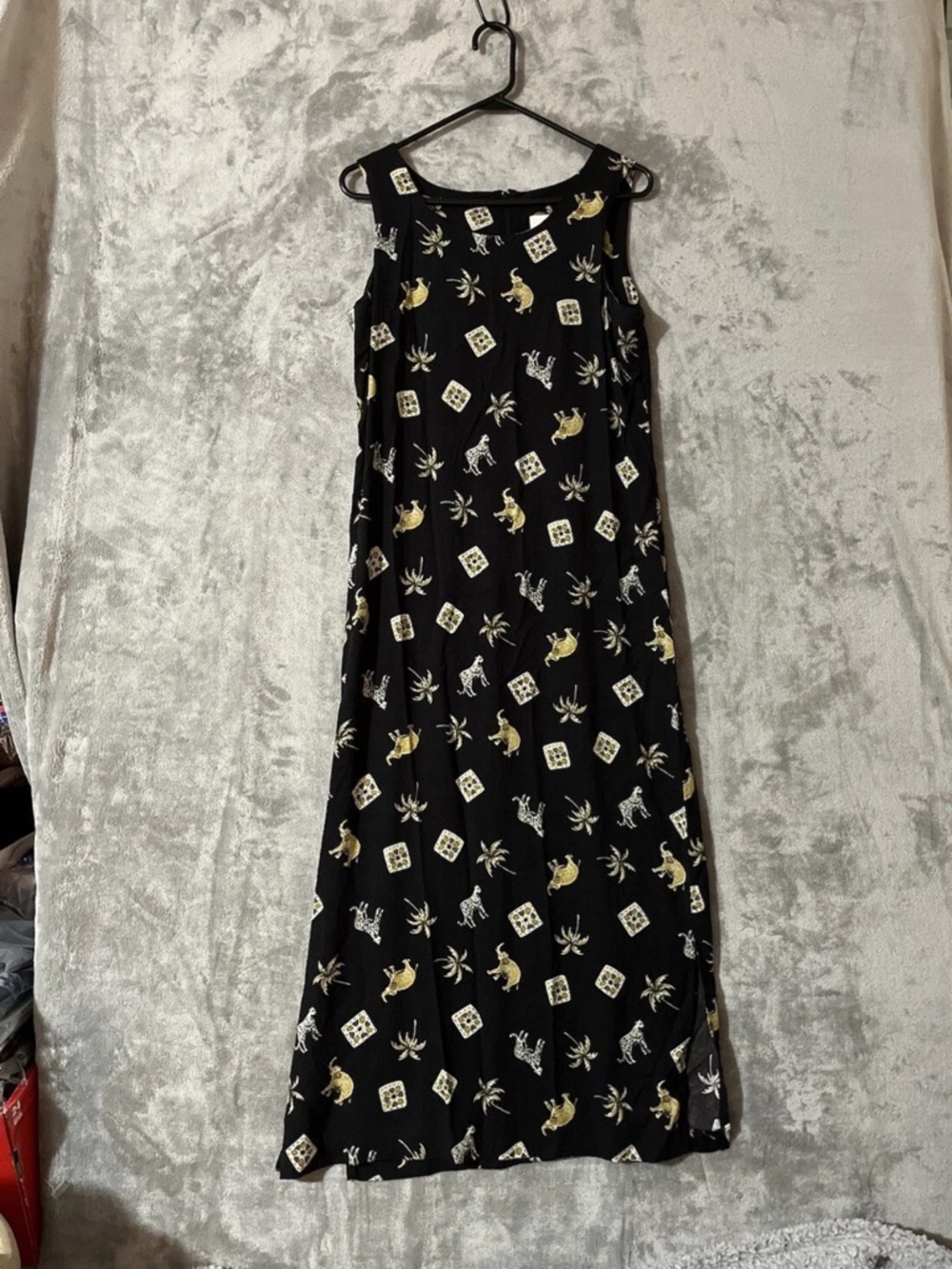 NWT vintage Rebecca Jones Black Maxi Dress w/ Gold & White Animal Print sz3xl